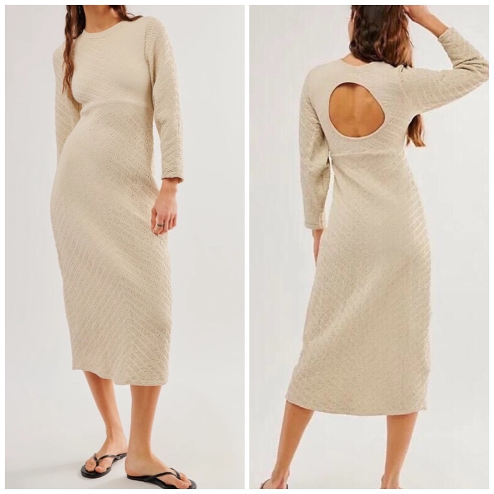 Free People NWOT Gabby Seamless Midi Dress Wet Plaster Ivory/Cream M/L - Picture 4 of 13